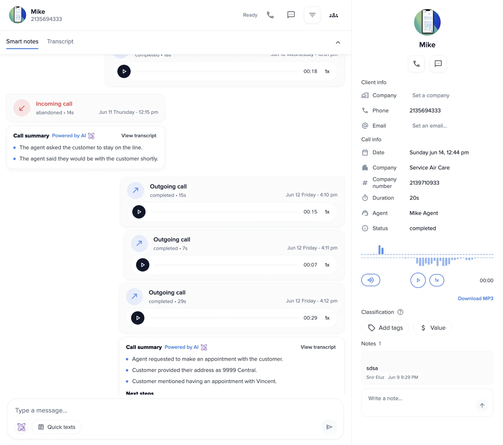 Genaya Call Center dashboard